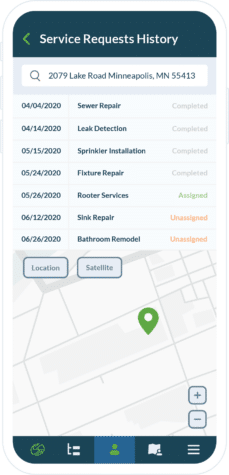 razorsync app screen service requests history on mobile